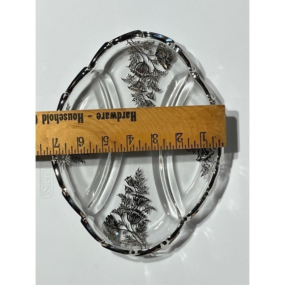 Beautiful Glass Dish with silver trim and floral print. Candy Dish. Serving Dish - Picture 4 of 5
